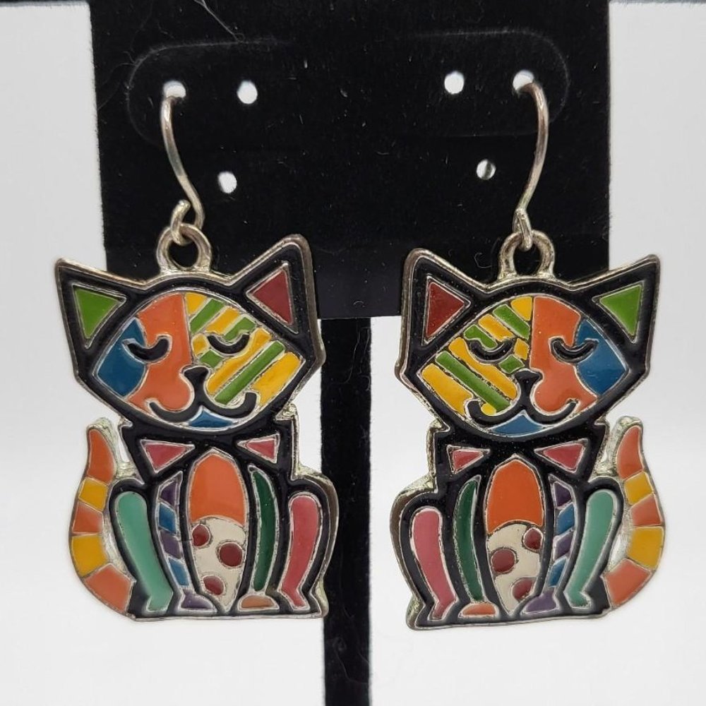 1970s/80s Vintage Funky brightly colored kitty dangle earrings